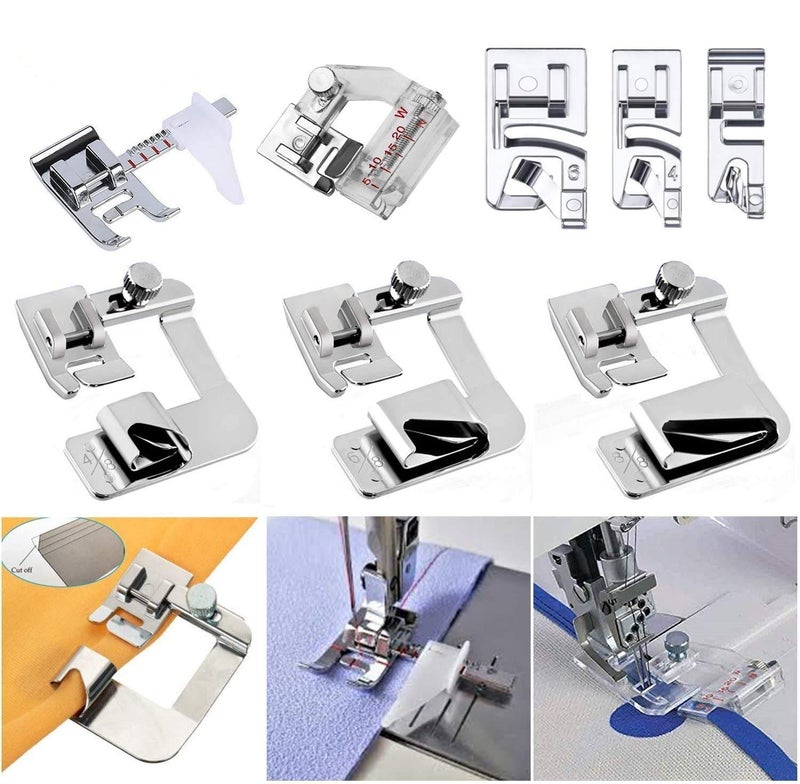 Windman Sewing Hemming Set Includes 3Pcs Wide Hem Foot,3Pcs Narrow Rolled Hem Presser Feet,Bias Tape Binder Foot and Adjustable Guide Presser Foot for Brother Singer Janome Low Shank Sewing Machine - Image 1